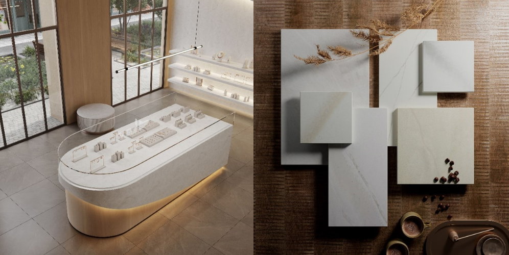 New semi-translucent Calacatta Lake Moon and new Calacattta Desert Moon join the Calacatta collection, a new grouping of marble-look HIMACS colours