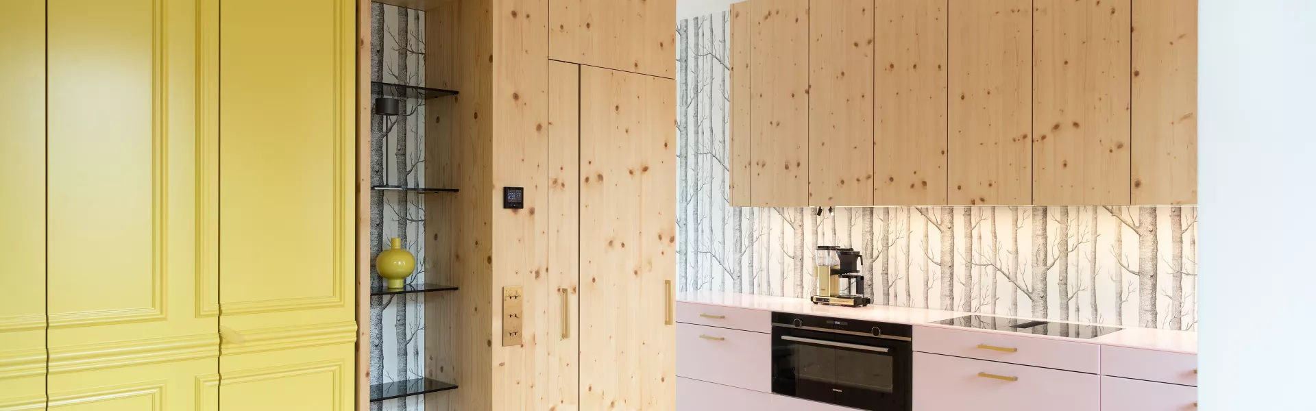 Pretty in Pink: HIMACS in Ruby crowns a contemporary kitchen  – and Banana yellow brightens up a bathroom