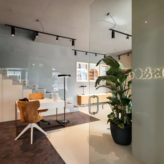 The ethereal aesthetics of HIMACS Pavia in a chic, industrial office design