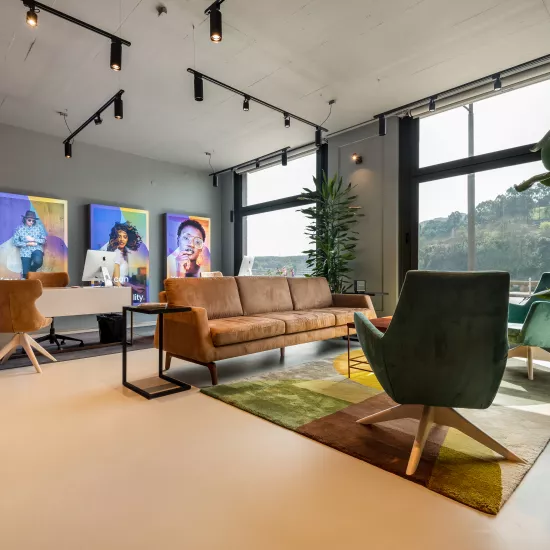 The ethereal aesthetics of HIMACS Pavia in a chic, industrial office design