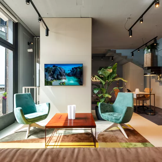 The ethereal aesthetics of HIMACS Pavia in a chic, industrial office design
