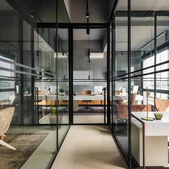 The ethereal aesthetics of HIMACS Pavia in a chic, industrial office design