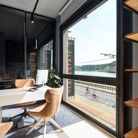 The ethereal aesthetics of HIMACS Pavia in a chic, industrial office design