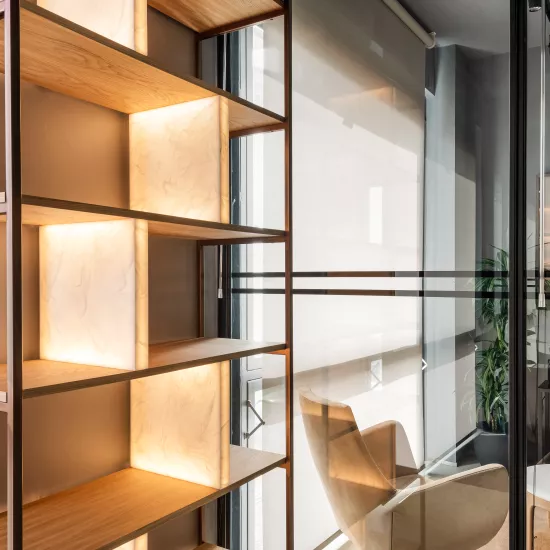 The ethereal aesthetics of HIMACS Pavia in a chic, industrial office design