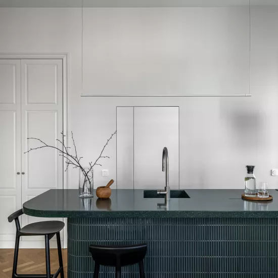 The Power of Green: HIMACS Maui Shapes a Renovated Vilnius Kitchen