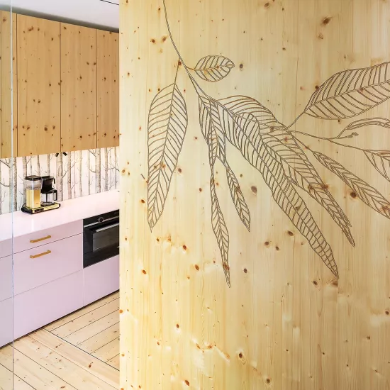 Pretty in Pink: HIMACS in Ruby crowns a contemporary kitchen  – and Banana yellow brightens up a bathroom