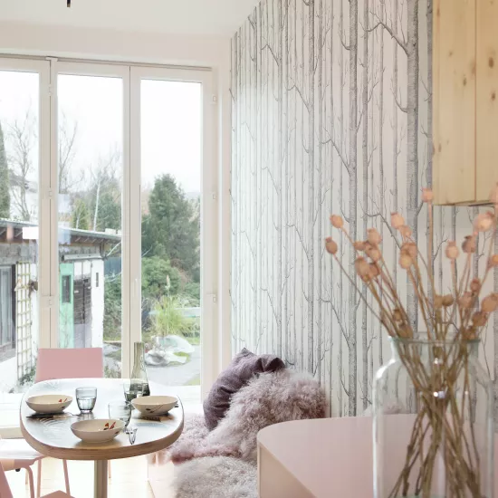 Pretty in Pink: HIMACS in Ruby crowns a contemporary kitchen  – and Banana yellow brightens up a bathroom