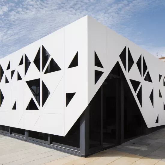 Spectacular HIMACS façade: traditional school architecture meets
