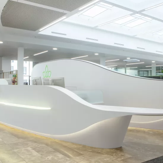 A captivating HIMACS reception desk for AOK offices