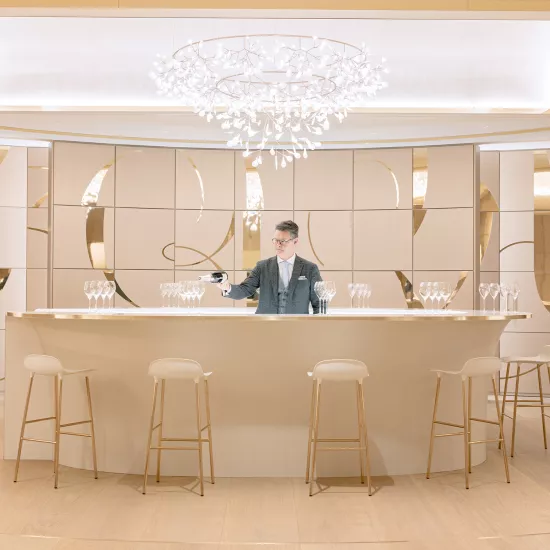 A majestic HIMACS bar counter for Roederer Champagne