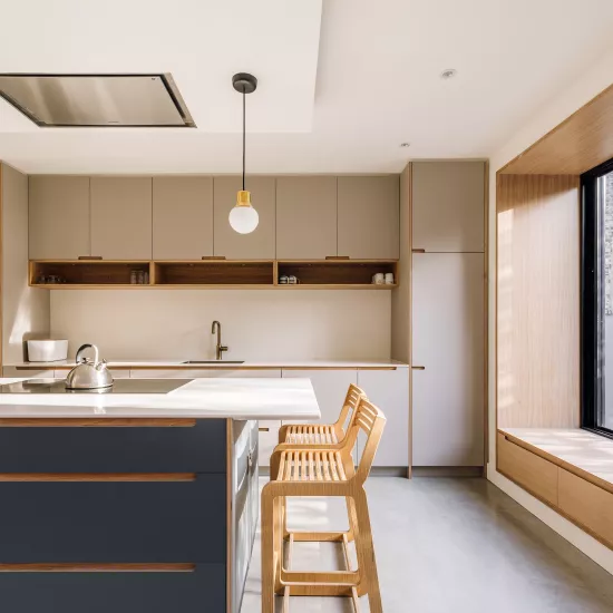 Modern kitchen extension with contemporary HIMACS worktops in Stoke Newington