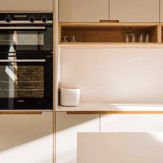 Modern kitchen extension with contemporary HIMACS worktops in Stoke Newington