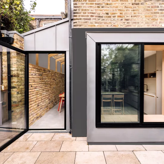 Modern kitchen extension with contemporary HIMACS worktops in Stoke Newington