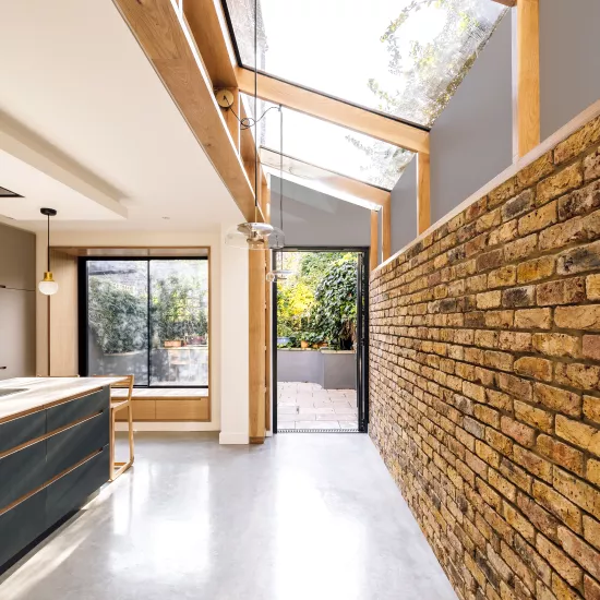 Modern kitchen extension with contemporary HIMACS worktops in Stoke Newington