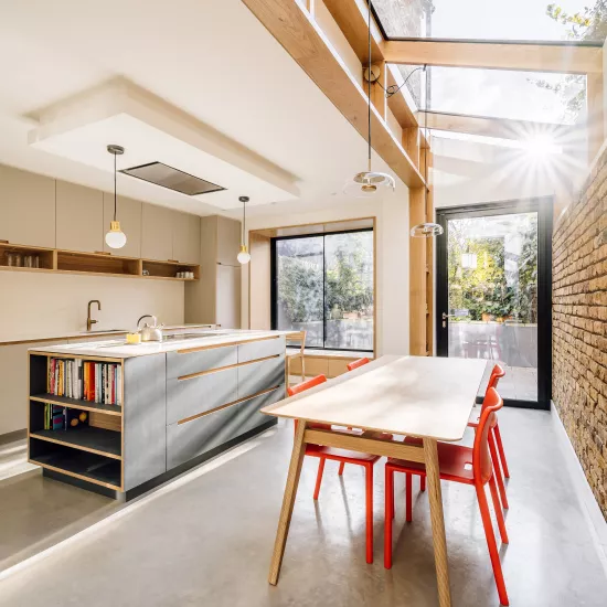 Modern kitchen extension with contemporary HIMACS worktops in Stoke Newington