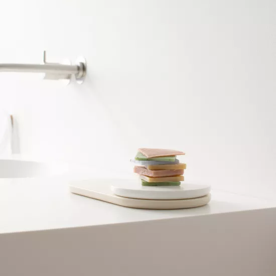 A splash of colour in the bathroom from Not Only White and HIMACS