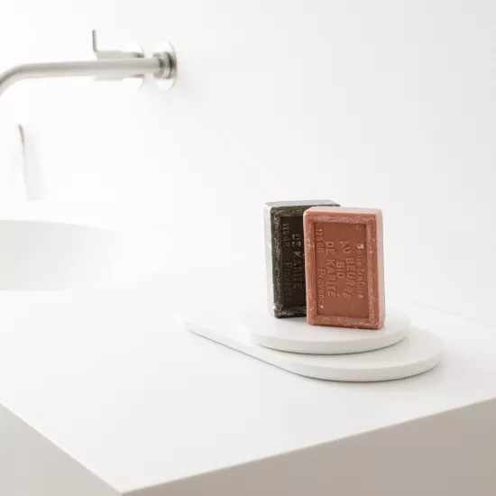 A splash of colour in the bathroom from Not Only White and HIMACS