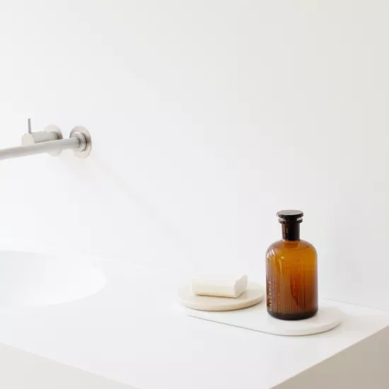 A splash of colour in the bathroom from Not Only White and HIMACS