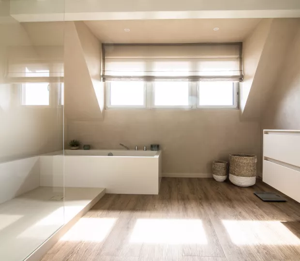 A refined bathroom in HIMACS exuding harmony and serenity
