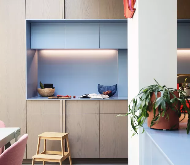 HIMACS brings colour and warmth to this modern Scandinavian-style kitchen