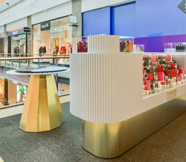 Luxurious HIMACS & Brass Perfumery Island for Maison Olfactif