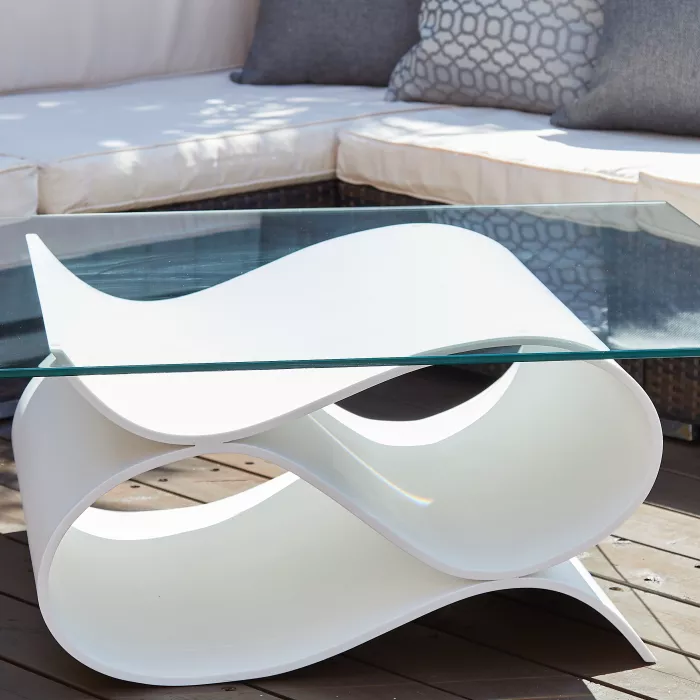 The Ripple Table, made with HIMACS Ultra-Thermoforming, featured at 100% Design