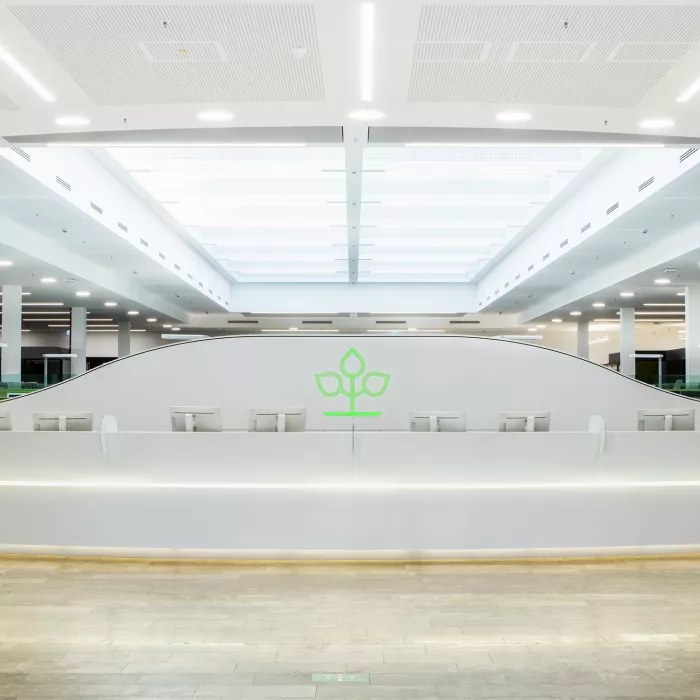 A captivating HIMACS reception desk for AOK offices