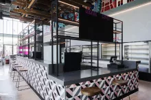Hotel Moxy Lisboa Oriente - Location: Lisbon, Portugal - Design: Broadway Malyan - Fabrication: Horta & Verissimo - HI-MACS® Supplier: Banema S.A. - Photographer: Tiago Casanova 