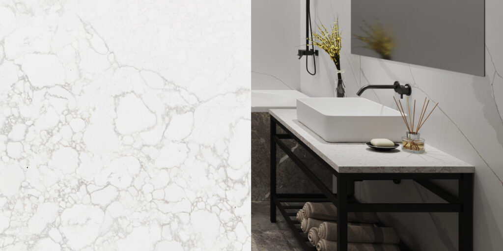 Viatera Adagio Gold quartz surface for vanity countertop