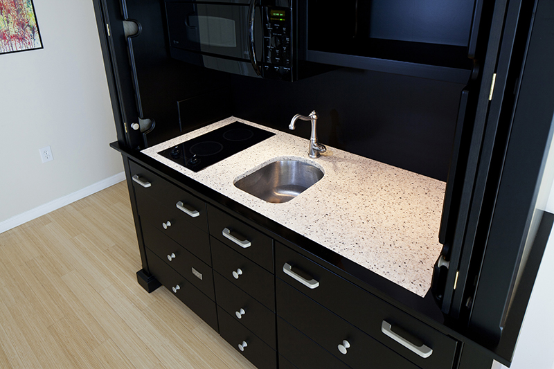 Small kitchen countertop by LX Hausys HIMACS solid surface 