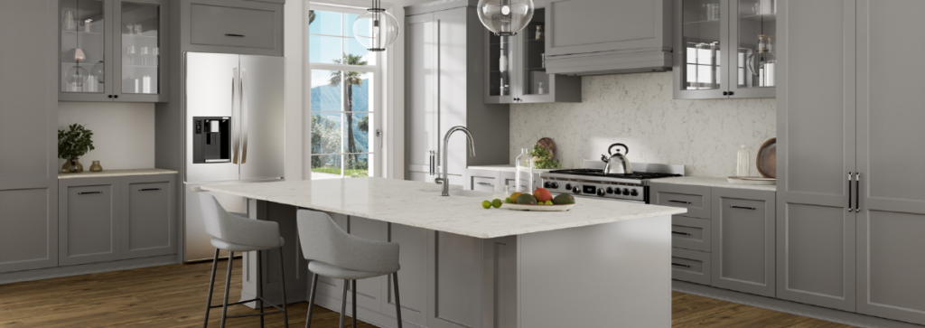Viatera Cantata quartz white kitchen countertop design