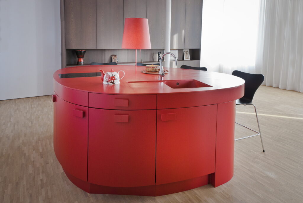Red Color Round kitchen dining table by HIMACS solid surface  