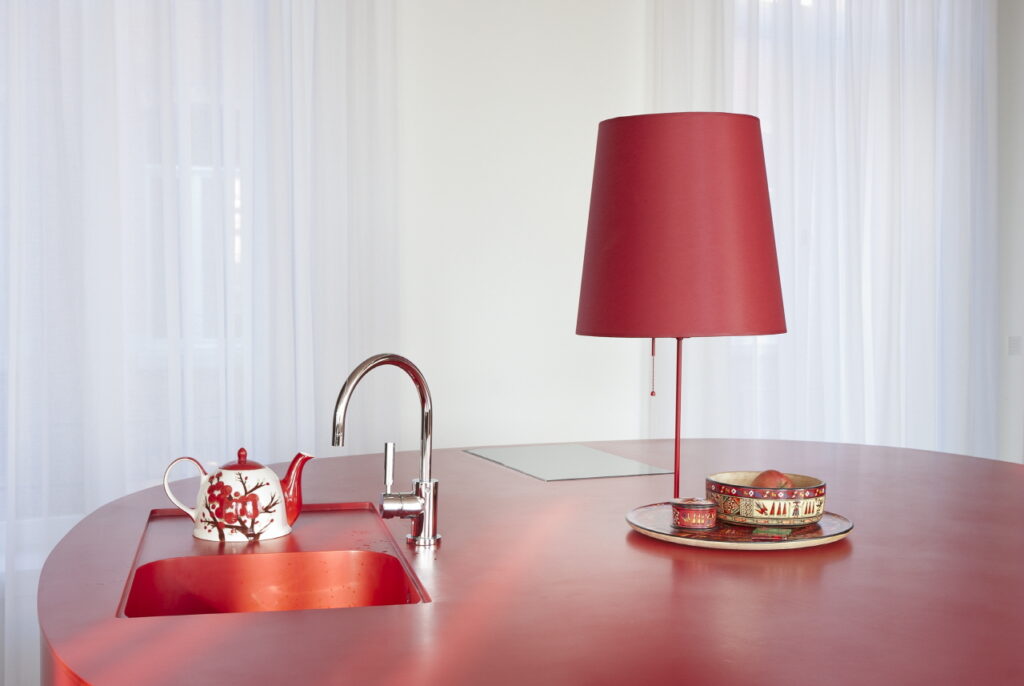 Red Color Round kitchen dining table by HIMACS solid surface  