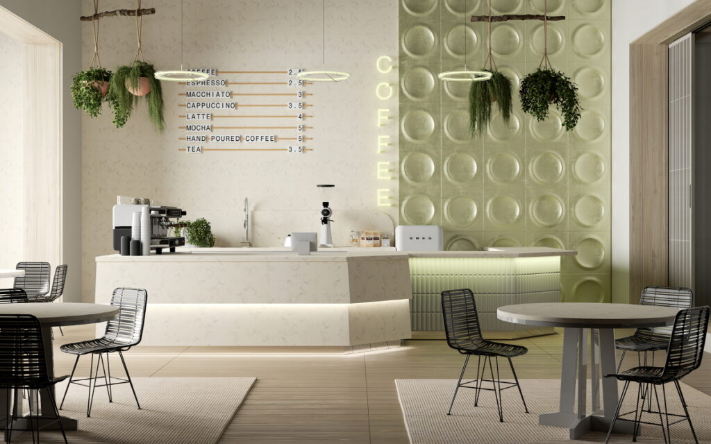 Viatera quartz Cafe countertop design idea by LX Hausys 