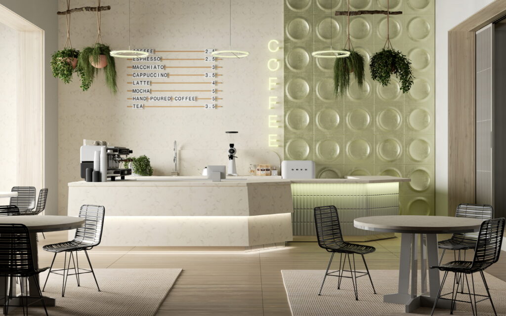 Viatera quartz Cafe countertop design idea by LX Hausys