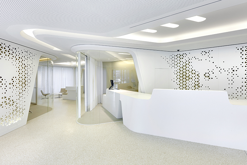Office reception desk and wall cladding design by HIMACS solid surface material
