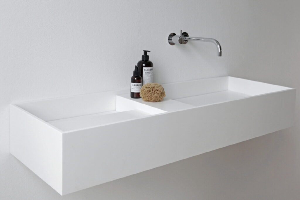 Scape collection’s bathroom vanity top design by HIMACS solid surface