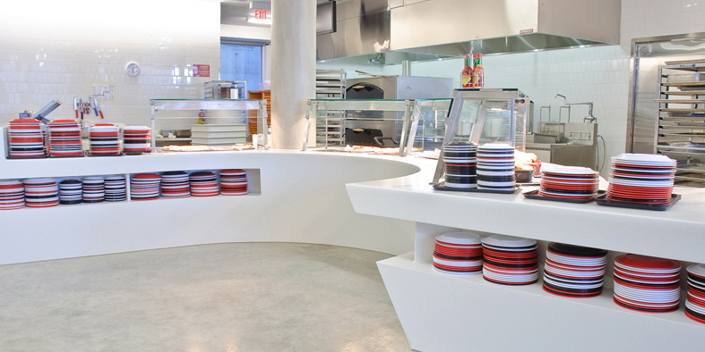Syracuse university food service counter design by HIMACS solid surface