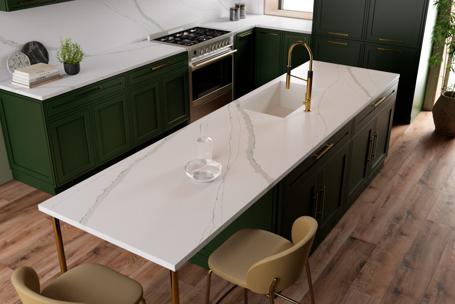 Viatera quartz residential kitchen countertop - Calacatta Verde
