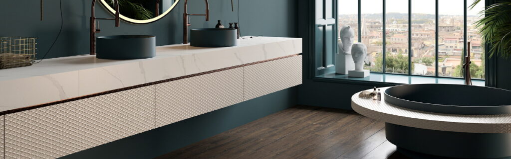 Viatera quartz bathroom countertop design
