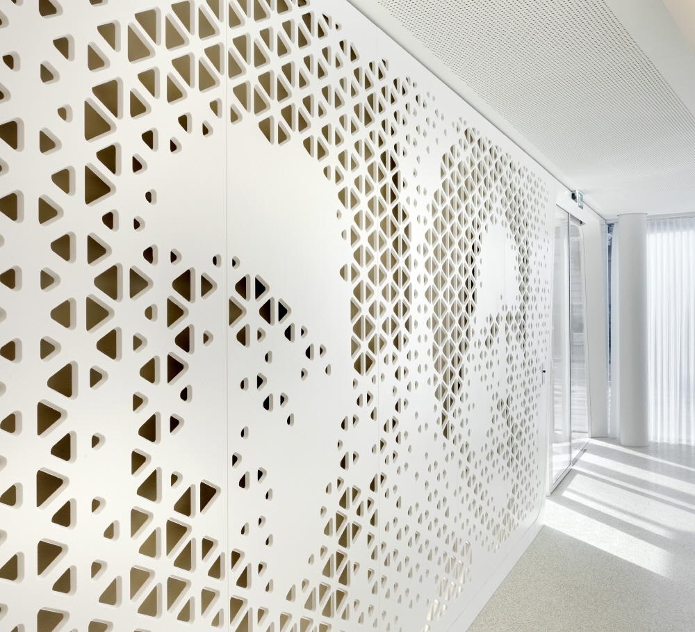 Wall cladding of reception area fabricated by HIMACS solid surface 