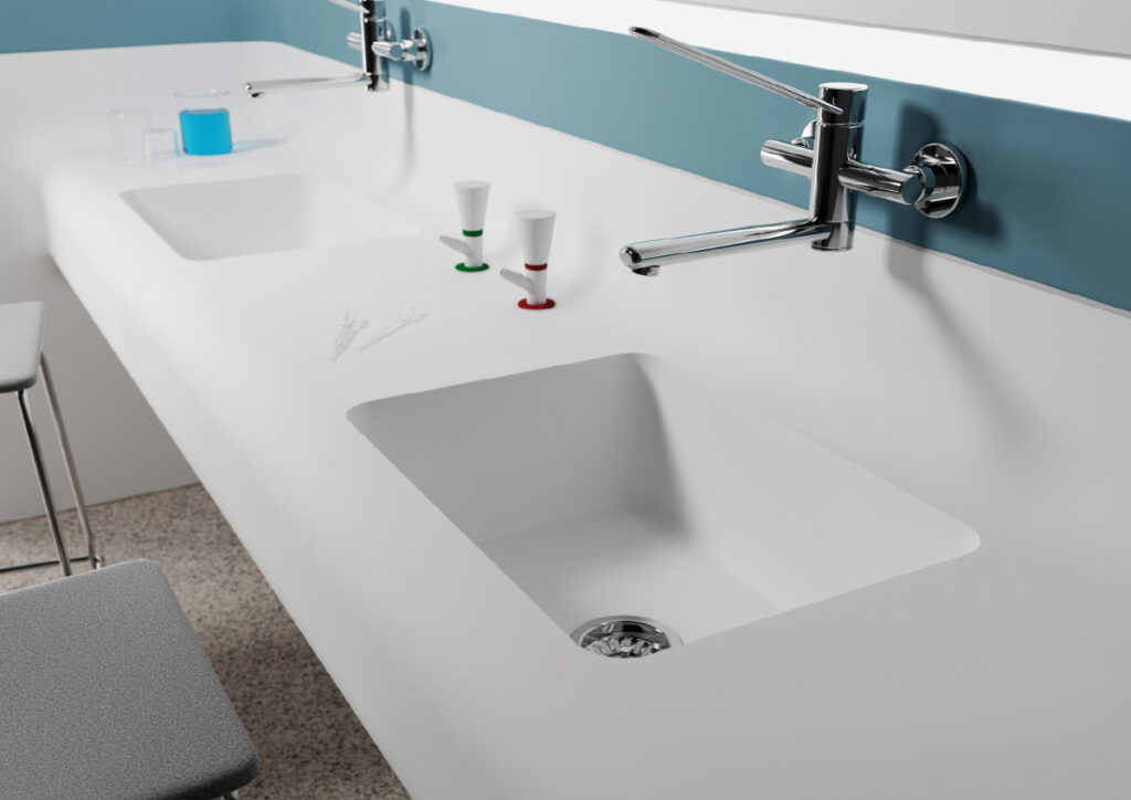 White dual basin design by HIMACS solid surface Alpine White