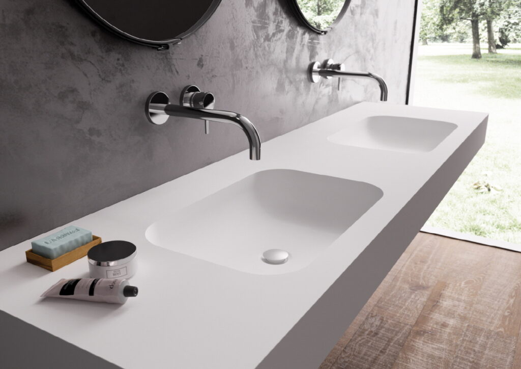 White dual basin design by HIMACS solid surface Alpine White