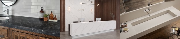 HIMACS Solid Surface – Aurora, Calacatta, Concrete collections