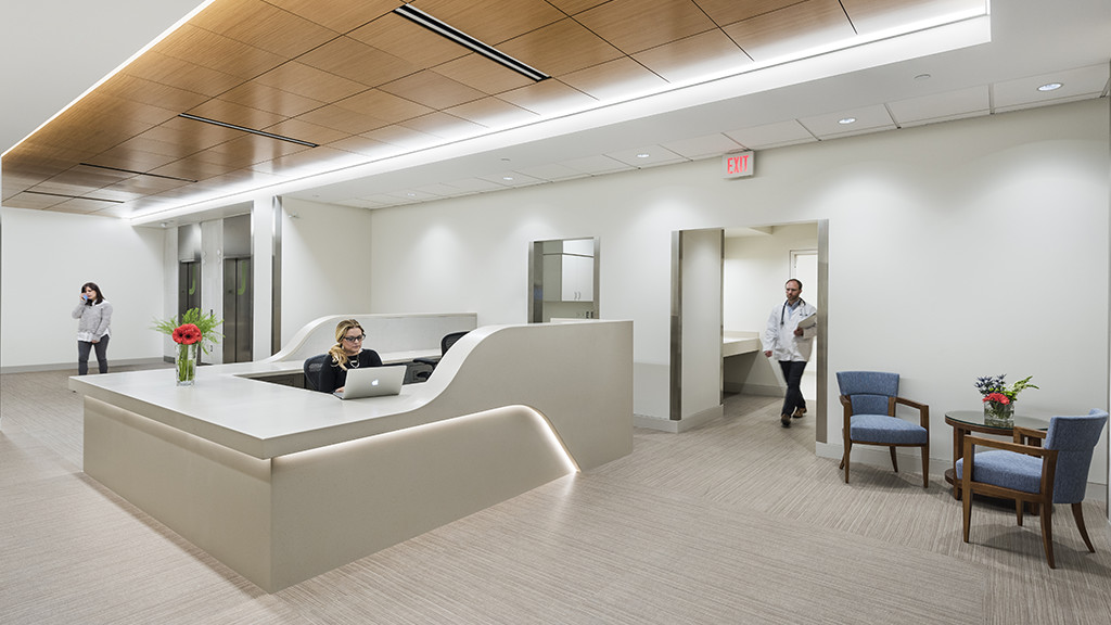 NICU hospital reception desk design by LX Hausys HIMACS solid surface material 