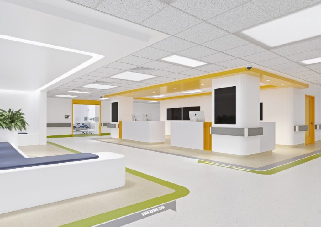 Hospital hallway designed by HIMACS solid surface 