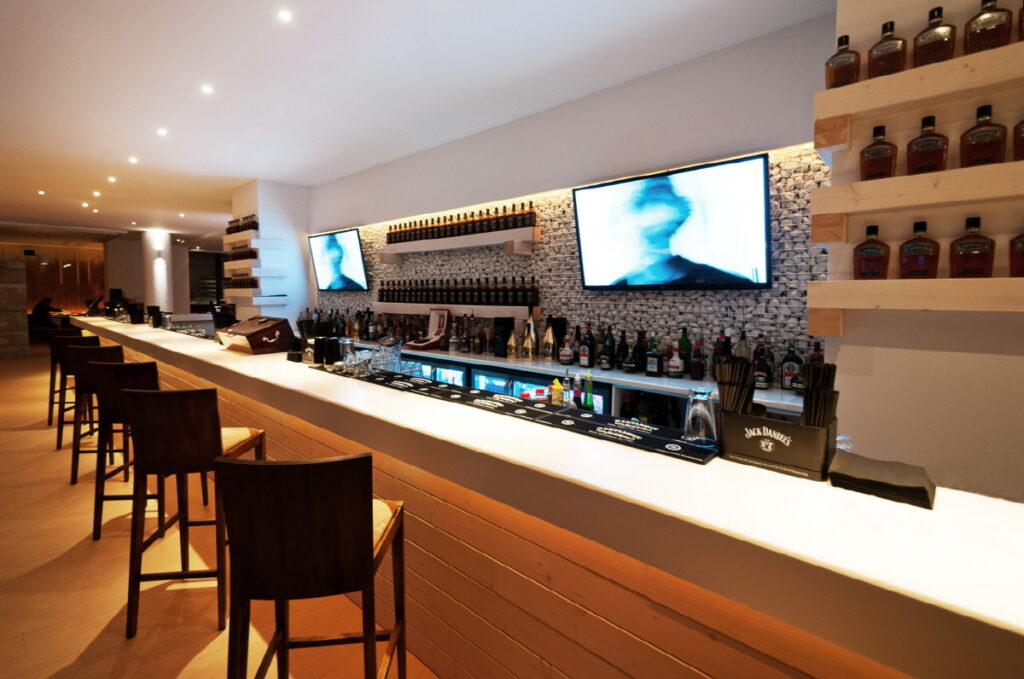 Silver mountain resort bar countertop designed by HIMACS solid surface Alpine White