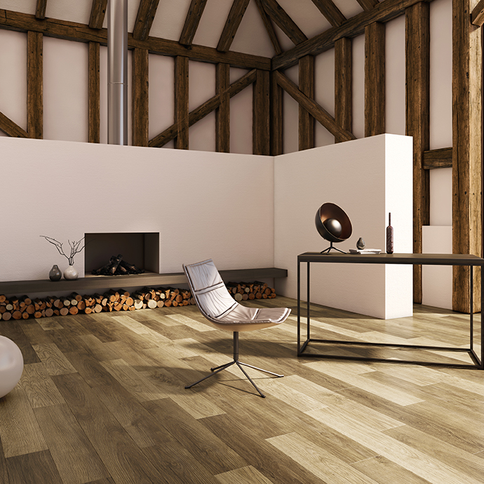 Featuring HFLOR Tuscan Mushroom vinyl flooring in the living room