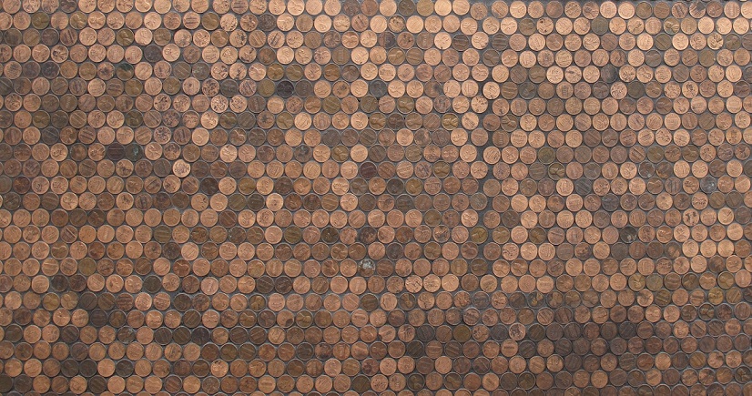 The penny countertop is unique and original to the kitchen, and it can create mosaic-like patterns.