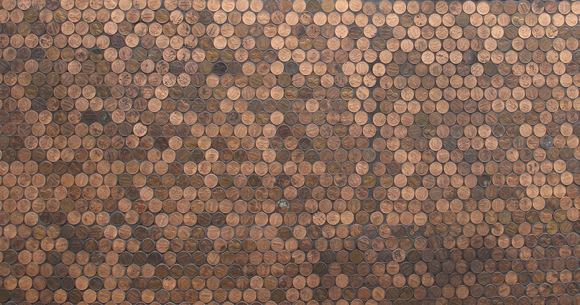 The penny countertop is unique and original to the kitchen, and it can create mosaic-like patterns.